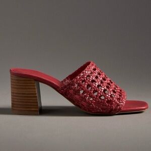 🟠NWT ANTHROPOLOGIE Woven Block-Heel
Mule Sandals in Red Sz 10-10.5